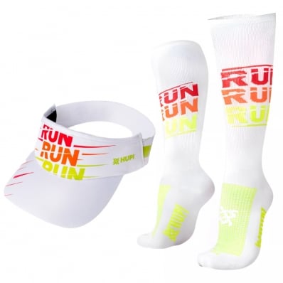 Meia Meião Longa Corrida Running + Viseira Run Hupi Run Branca