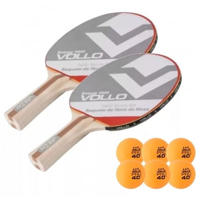 2x Raquetes Ping Pong Tênis De Mesa Vollo Energy + 6 Bolas