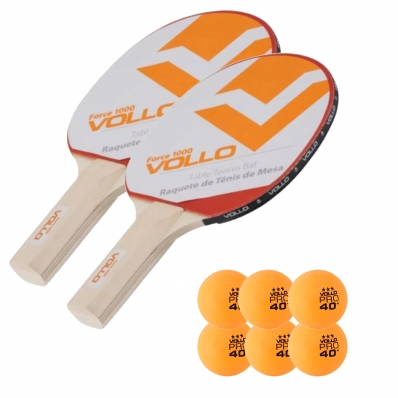 2x Raquetes De Tênis De Mesa Ping Pong Force Vollo + 6 Bolas