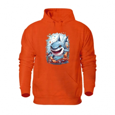 Blusa de Moletom Com Capuz Bolso Canguru Flanelada Quente Inverno Estampa Tubarão