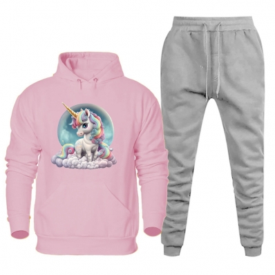Conjunto Moletom de Frio Feminino Estampa Unicornio Otimo Caimento Com Calça Basica Moderna Macia