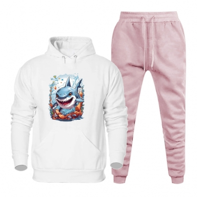 Conjunto de Moletom Estampado Blusa Canguru Com Capuz Ajustavel e Calça Basica Com Bolsos Laterais