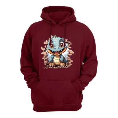 Casaco Moletom Plus Size Flanelado Canguru Com Capuz Masculino Estampa Dinossauro Tamanho Grande