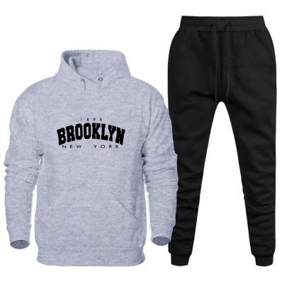 Conjunto de Moletom Plus Size Canguru Flanelado Com Calça Confortavel Estampa Brooklyn New York