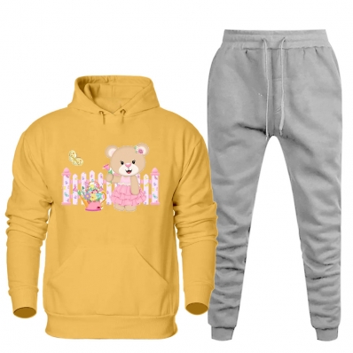 Conjunto Abrigo Moletom Feminino Plus Size Canguru Numeraçao Especial Estampado Calça Cos Elastico