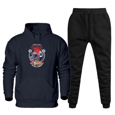 Conjunto Moletom Plus Size Tamanho Grande Canguru Capuz Estampado Com Calça Basica Cordao Ajustavel