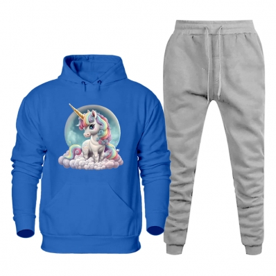 Conjunto de Moletom Canguru Plus Size Feminino Blusa Estampa Unicornio Com Calça Jogger Basica