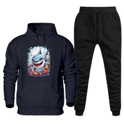 Conjunto Casaco de Moletom Plus Size Masculino Estampado Com Calça Moderna Caminhada Dia a Dia