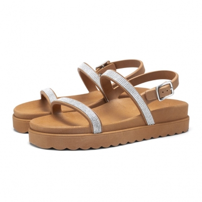 Sandalia Papete de Strass Flatform Feminina Rasteirinha Tratorada Com Fivela Moderna Palmilha Macia