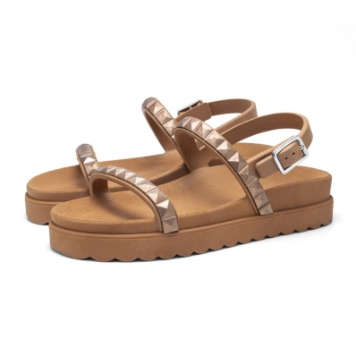 Sandalia Rasteira Papete Piramide Feminina Com Fivela Solado Microexpandido Confortavel Verao Macia
