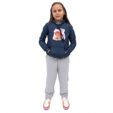 Kit Conjunto Moletom Infantil Feminino Blusa Canguru Capuz Estampa Urso de Pelucia Com Calça