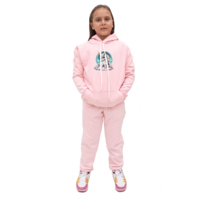 Conjunto Blusa Canguru Menina Infantil Estampa Unicornio Com Calça Basica Quentinha Para Inverno