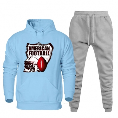 Conjunto Casaco de Frio Moletom Canguru e Calça Com Bolso Flanelada Estampa Futebol Americano Leve