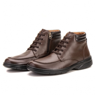 Sapato Bota Conforto Social Cano Medio Palmilha PU Gel Confortavel Cadarço Motoqueiro