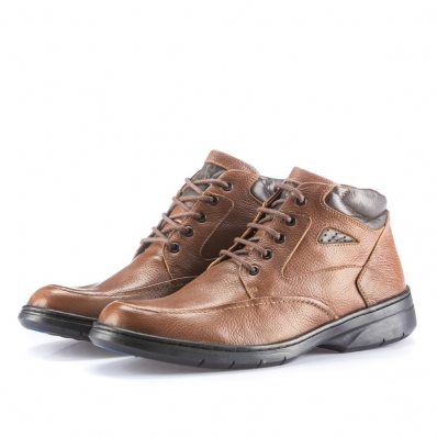 Bota Casual Couro Masculino Palmilha PU Gel Sola Borracha Fechamento Cadarço Forro Interno