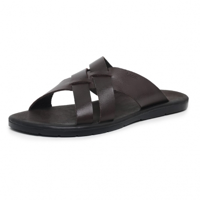 Chinelo Sandalia Conforto Couro Masculino Tiras Cruzadas Solado Resistente Seguro
