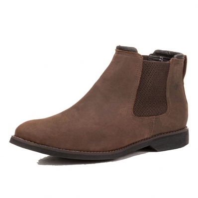Botina Chelsea de Couro Masculina Sola Borracha Confortavel Para Trabalho Dia a Dia Bico Redondo