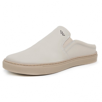 Mule Slip On Casual Couro Masculino Solado Borracha Palmilha Macia Gel Anti-Impacto