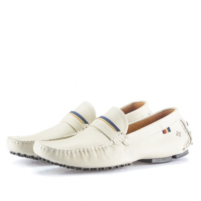 Mocassim Dockside Couro Masculino Detalhe Frontal Colorido Sola Borracha Gel Tendencia