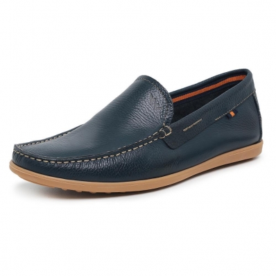 Mocassim Couro Masculino Calce Facil Solado Borracha Espumado Confortavel Trabalho Dia a Dia