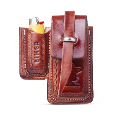 Kit Bainha de Couro Porta Paieiro e Isqueiro Rustico Country Passador Para Cinto Designer Elegante