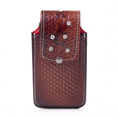 Bainha Capa de Celular de Couro Fecho Botao de Pressao Texturizada Country Passador de Cinto