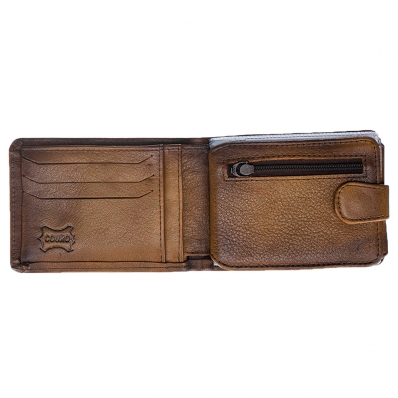 Carteira de Couro Masculina Lisa Fecho Botao Divisorias e Ziper Interno Modelo Elegante