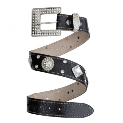 Cinto Feminino Couro Fivela Quadrada Strass Brilho Trabalhada Com Pedraria Estilo Country