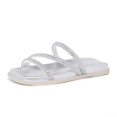 Sandalia Papete Chinelo Strass Feminina Moda Verao Flat Com Brilho Palmilha Conforto Macia