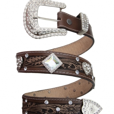 Cinto Rodeio Couro Feminino Fivela Tradicional Strass Sertanejo Show Com Tachas Moderno