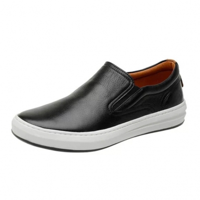 Tenis Slip On Couro Casual Calce Facil Palmilha Gel Anti-Impacto Solado Borracha Macio