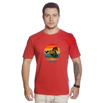 Camiseta Masculina Country Estampa Cavalo Algodão Gola Redonda Manga Curta Rodeio Festa Peao