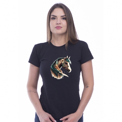 Camiseta Baby Look Feminina Algodao Estampa Cavalo Muladeiro Gola Redonda Macia