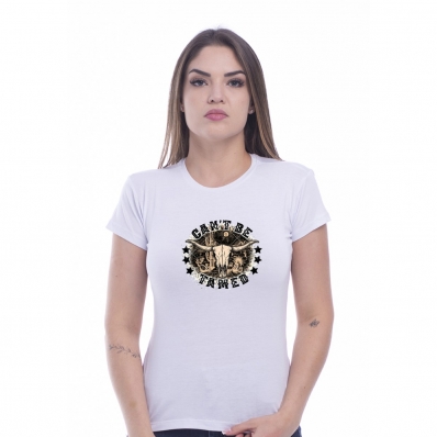 Camiseta Country Baby Look Feminina Cant Be Tamed Manga Curta Para Rodeio Festa