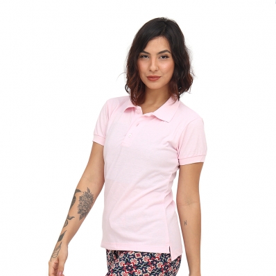 Camiseta Gola Polo Social Baby Look Feminina Algodao Poliester Botão Manga Curta Basica
