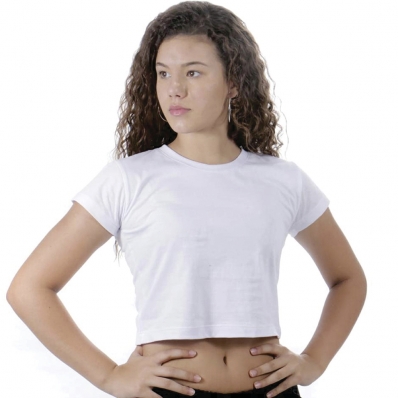 Blusa Cropped Feminina Algodão Manga Curta Gola Redonda Lisa Moderna Basica