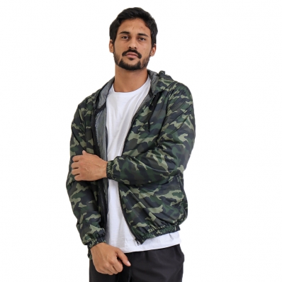 Jaqueta Corta Vento Com Tela Camuflada Impermeavel Microfibra Masculina Com Capuz Fecho Ziper