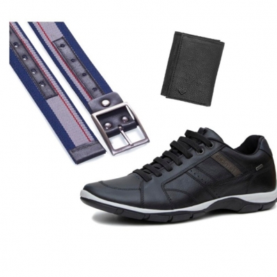Kit Sapatenis Masculino Em Couro Ajuste Elastico Com Carteira Porta Documentos E Cinto Gorgurao