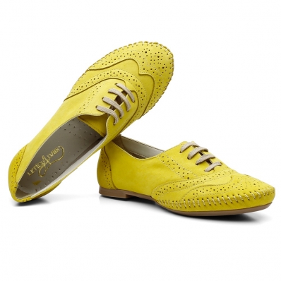 Tenis Oxford Feminino Couro Cadarço Texturizado Salto Baixo Palmilha Conforto Leve