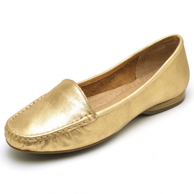 Mocassim de Couro Feminino Liso Palmilha Conforto Macia Trabalho Resistente