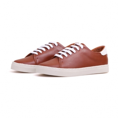 Tenis Casual Feminino Couro Liso Forrado Cano Curto Com Cadarço Esportivo Caminhada