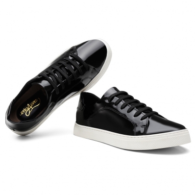 TENIS CASUAL FEMININO COURO VERNIZ FORRADO CANO CURTO COM CADARÇO ESPORTIVO CAMINHADA
