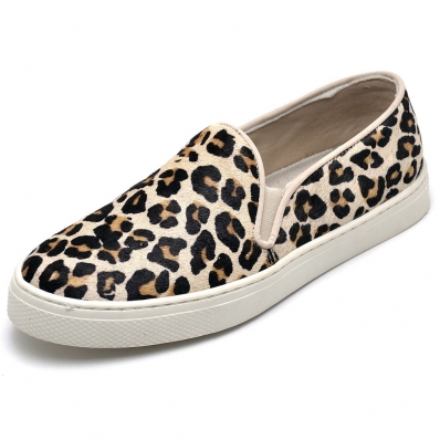Tenis Slip Iate Feminino Couro Estampa Animal Print Casual Conforto Calce Facil Forrado Super Macio