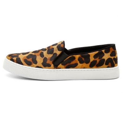 Tenis Slip Iate Feminino Couro Estampa de Onça Casual Conforto Calce Facil Forrado Super Macio