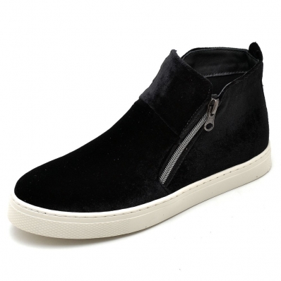 Tenis Bota Casual Feminino Couro Veludo Cano Medio Ziper Palmilha Conforto Academia Trabalho