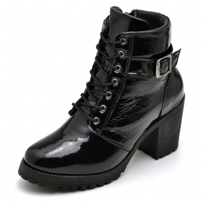 Bota Coturno Couro Feminina Ziper Salto Medio Cano Curto Palmilha Conforto Macia