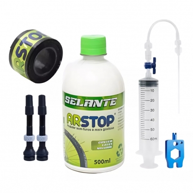 Kit Tubeless Arstop Selante 500ml + Válvulas+ Fita Aro