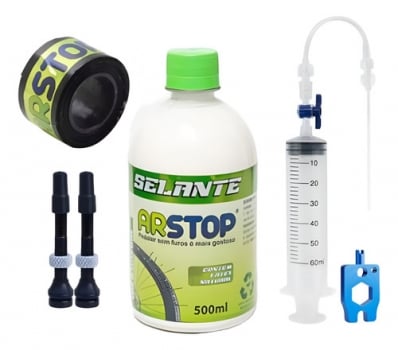 Kit Tubeless Arstop Selante 500ml + Válvulas+ Fita Ciclismo