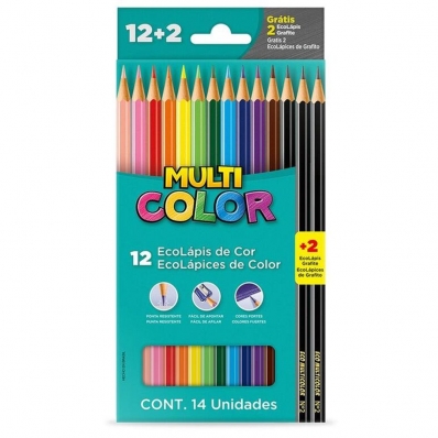 Lápis de cor 12 cores ecolápis + 2 lápis grafite 11.1200n+2g multi color
