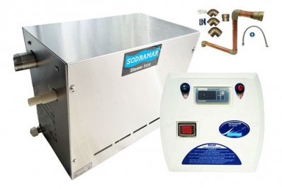 KIT GERADOR DE VAPOR STEAM INOX 9KW + COMANDO DIGITAL + KIT INSTALACAO COBRE